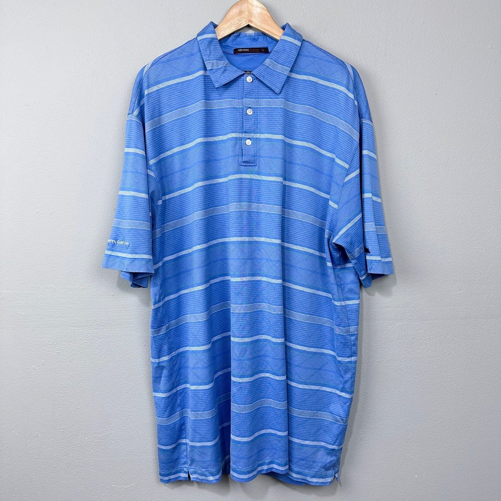 Tiger Woods Collection NikeFit Dry Golf Polo Shirt Sz XXL Blue Stripe The Quarry
